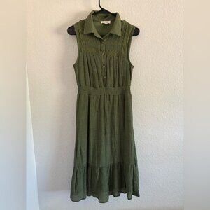 Iris Bloom Olive Green Women’s Collared Tank Top Dress Business Casual Office